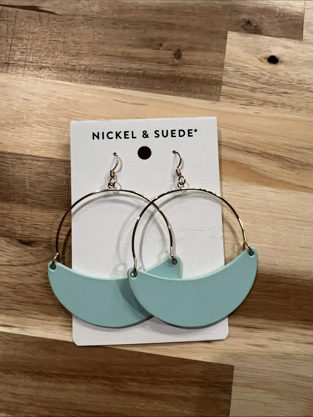 Nickel & Suede Mint Crescent Hoop Earrings